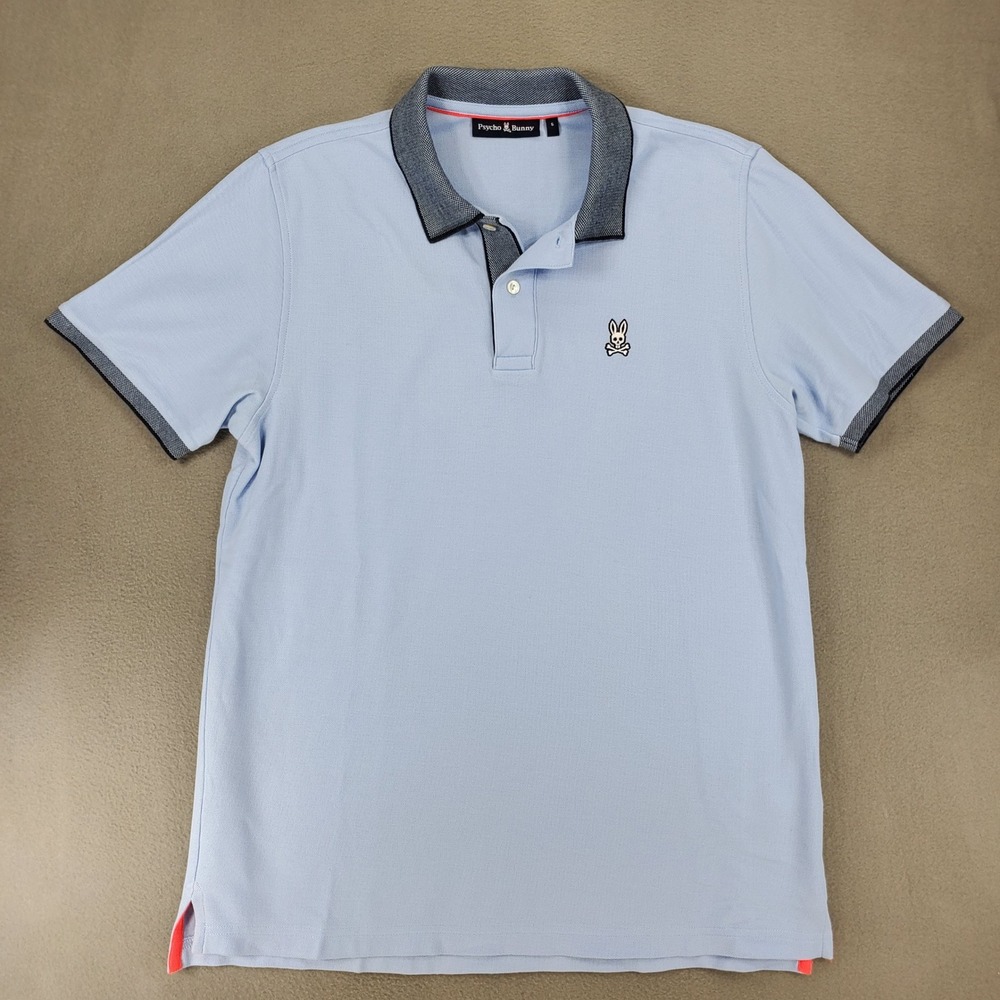 Psycho Bunny Polo Shirt Mens 5 Light Blue Pima Cotton Short Sleeve Contrast Trim - Picture 2 of 6